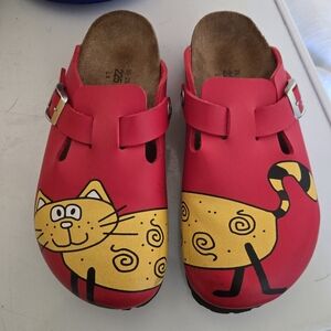 Birkenstock BIRKIS Womens EU 35|US L4 Boston Red Kay Cat Slip On Clogs Kitty
